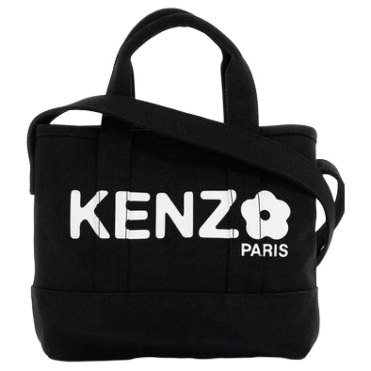 Kenzo Utility Logo Print Cotton Tote Bag Women Tote Bags Black FE68SA910F3699
