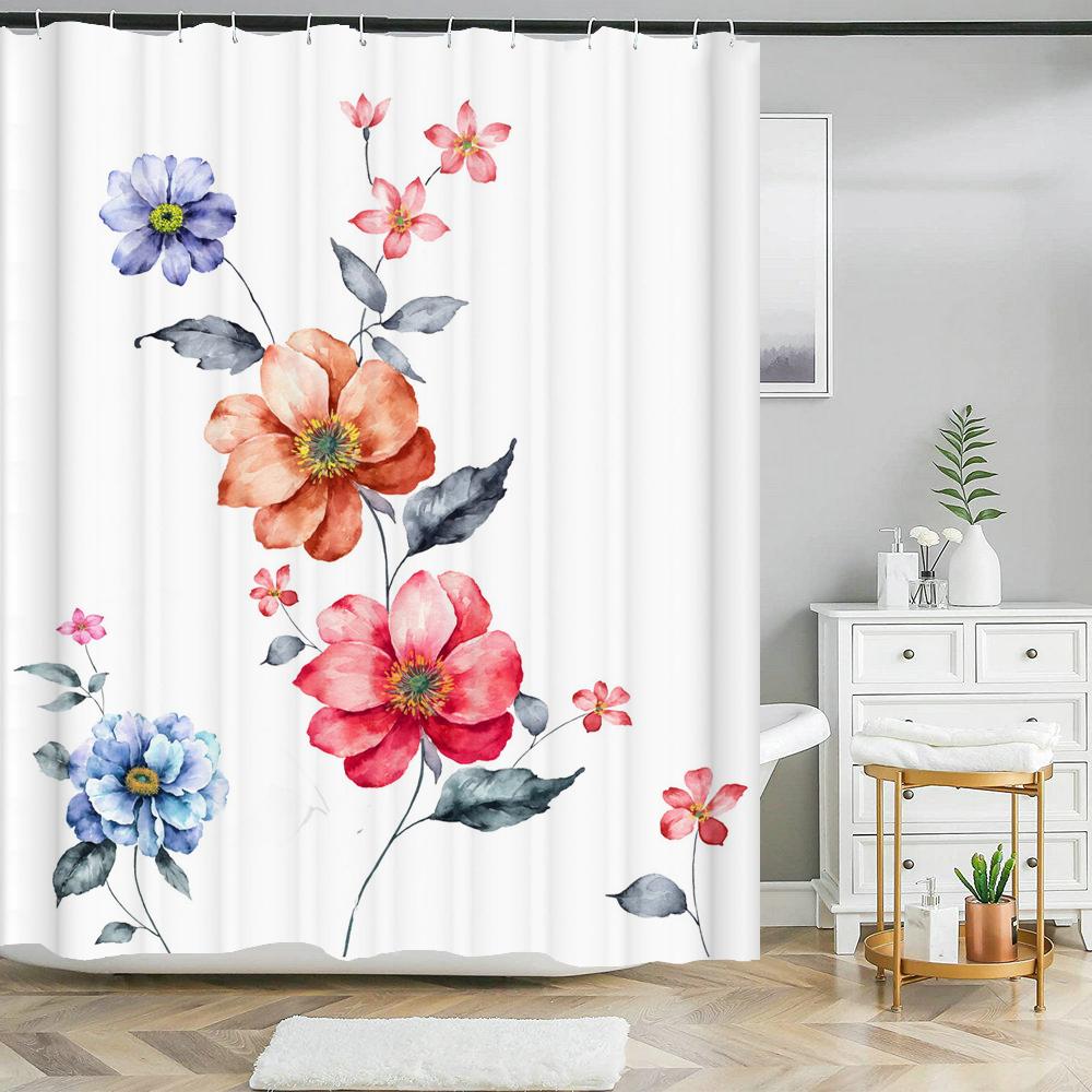 3D Colorful Flowers Leaves Birds Printing Bathroom Waterproof Shower Curtain with Hooks Home Decoration Polyester Bath Curtains