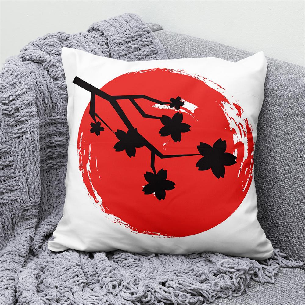 Lucky Cat Japanese Style Sofa Bed Decorative Pillow Cover Home Decor Mount Fuji  Art Cushion