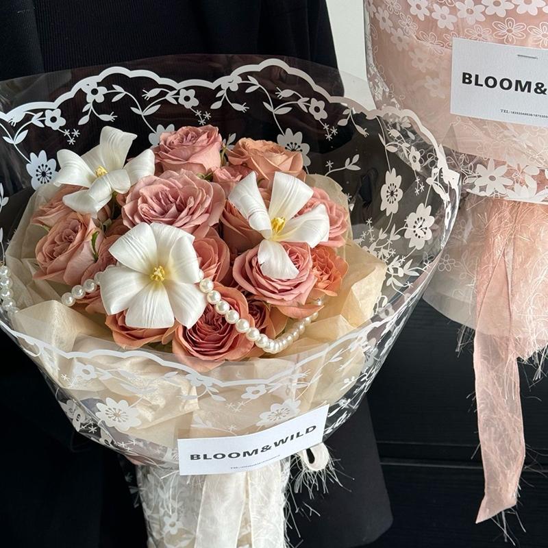 20Pcs Clear Flower Wrapping Paper Lace Flower Packaging Paper Waterproof Transparent Gift Bouquet Decorative Packing Supplies