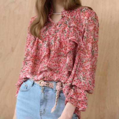Ruffle Collar Flower Chiffon Blouse Zc08qb001on