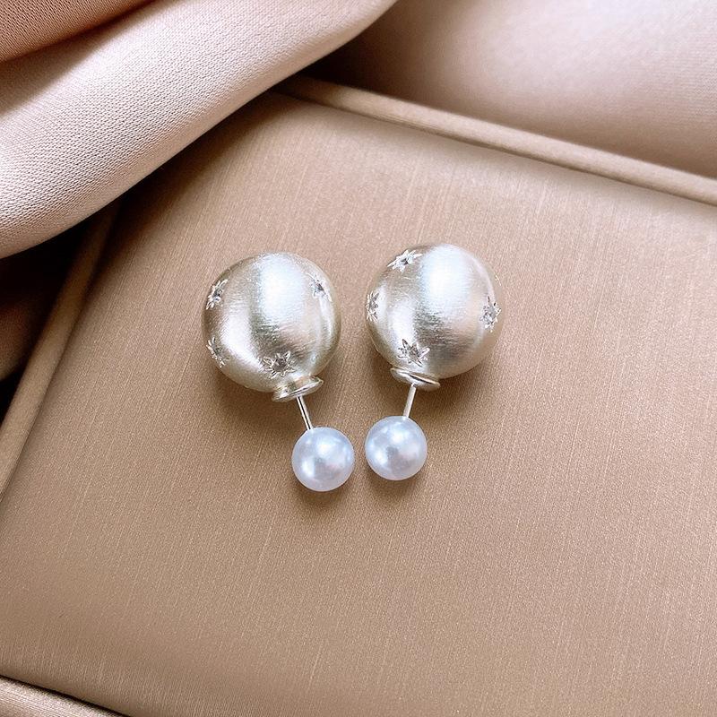 Zircon brushed ball pearl stud earrings exquisite earrings niche versatile fashion earrings women