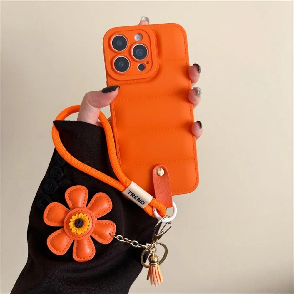 Modny Pasek na Szyję Kurtka Puchowa Etui na Telefon dla IPhone 17 Air 16E 16 15 14 13 Pro Max 12 11 X XR XS Plus Pasek na Nadgarstek Miękka Pokrowiec TPU