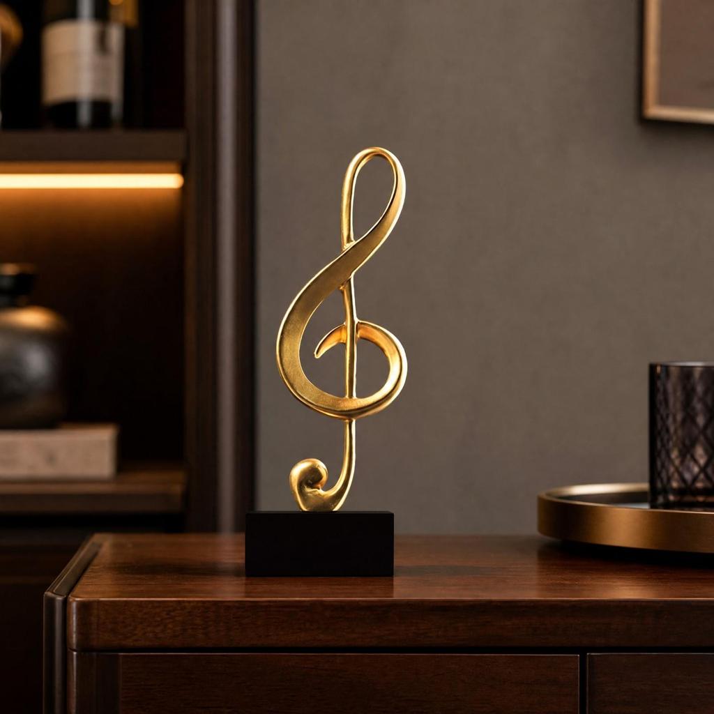 Musical Note Ornament with Ebony Base Elegant Freestanding Tabletop Decor Set