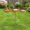Freestanding Rotatable 3-Tiered Bird Bath Rusted Metal Garden Rain Catcher Decorative Handmade Bird Water Bowls Courtyard