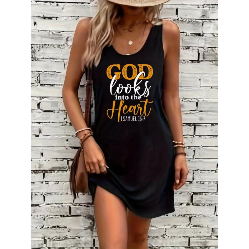 Women's Summer Loose and Comfortable Casual Heart-shaped Pattern Printed Black Sleeveless Vest Dress Punk Style Dress