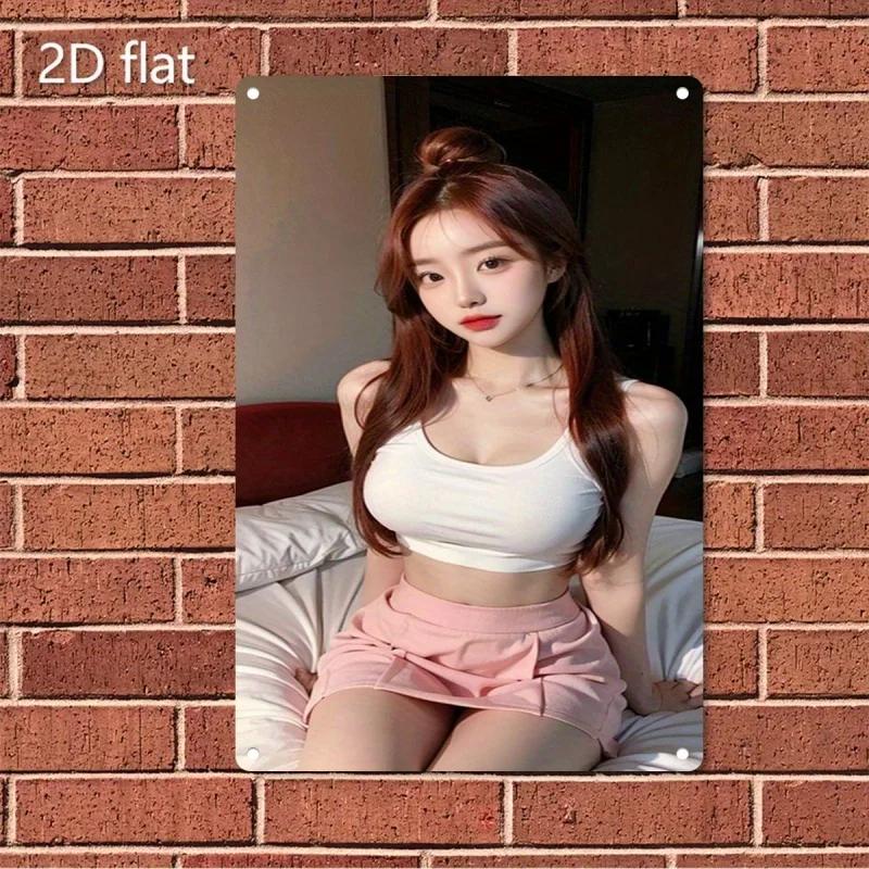 

HD Metal Tin Sign Cute Asian Girl Bedroom Portrait Vintage Wall Art Decor for Home Bar Cafe Garage Retro Metal Poster Plaque Gi 20x30cm（7.8x11.8inch）