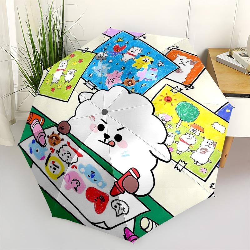 

1pc BT21 Official Merchandise: Outdoor Umbrella with BT21 Characters - Automatic Opening & Closing, 3-Fold Design, 8-Rib Iron Frame, Perfect Gift