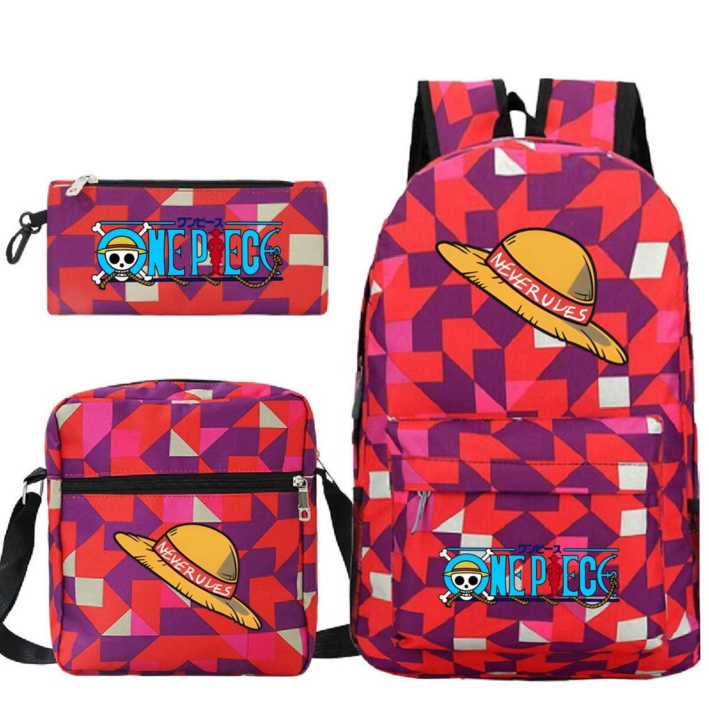 New Animation One Piece Printed Backpack for Primary and Secondary School Students Large Capacity School Bag Combination Three-piece Set