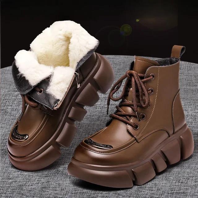 Fashion Women's Boots 2024 Winter New Fur Snow Boots Platform Plush Comfortable Anti Slip Warm Lace Up Cold Proof Cotton Ankle Boots