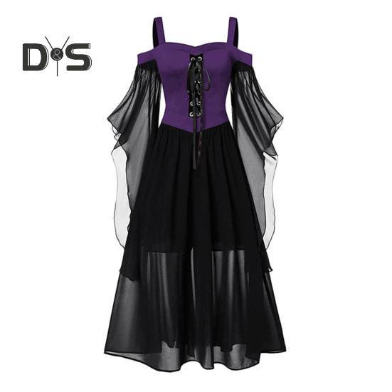 

Костюмы на Хэллоуин, фея, шифон, рукав «летучая мышь», женское платье макси, платье-комбинация трапециевидной формы, костюм, коктейльное платье для вечеринки, выпускного вечера XL фиолетовый