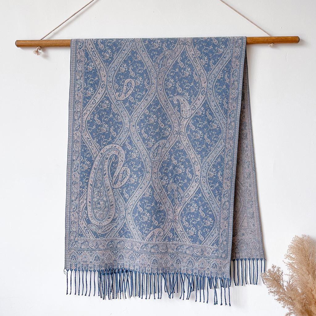 Classic Ethnic Style Popular Cashew Jacquard Fringed Long Scarf Women'S Water Ripple Imitation Cashmere Scarf Going Out Elegant Shawl