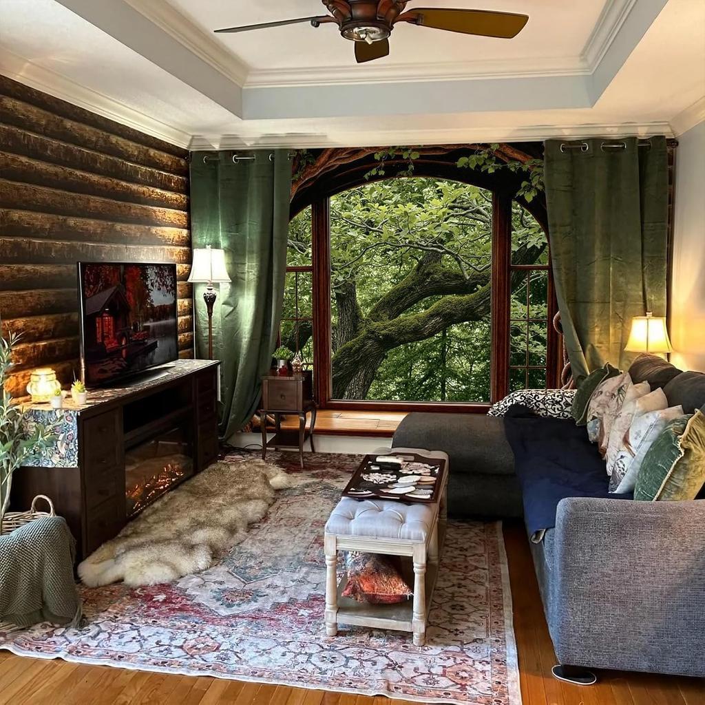 Forest Window Tapestry, Nature Outdoor Tree Wall Backdrop, Woodland Scene Large Mural For Bedroom Living Room Office Decor