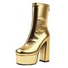 Gold Women Back Zipper Platform Ankle Boots Metallic Silver High Chunky Heels Winter Autumn White Dress Club Stretch Short Boots