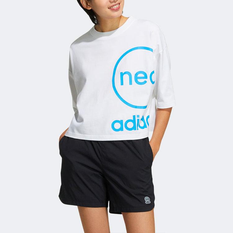 Adidas Neo Alphabet Logo Print Round Neck Half Sleeve T-Shirt Women Tops White HN6605