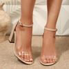 Transparent Pvc Strap Nude Sandals Women 2025 Summer Round Toe Super High Heel Ankle Strap Sandals Party Dress Shoes