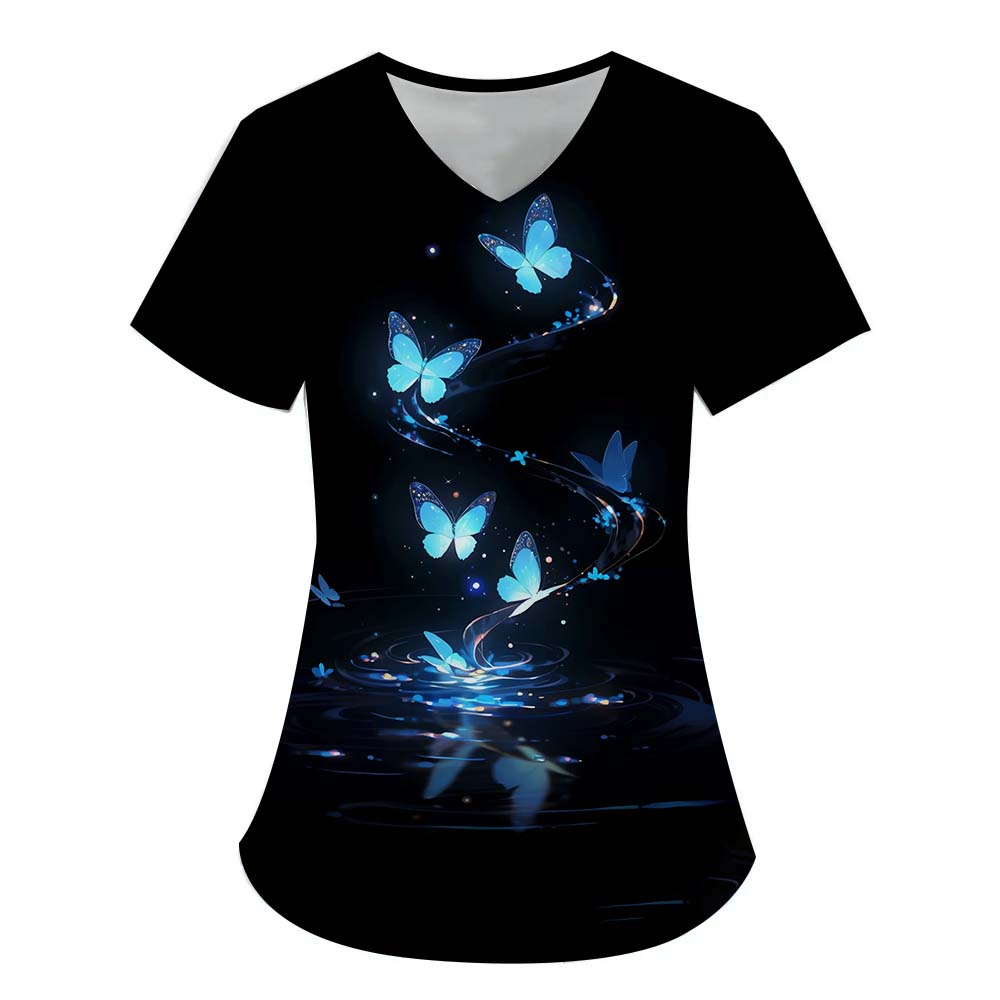 Butterfly Element 3D Digital Printed Women's Personalized and Fashionable Round Neck Short Sleeved T-shirt