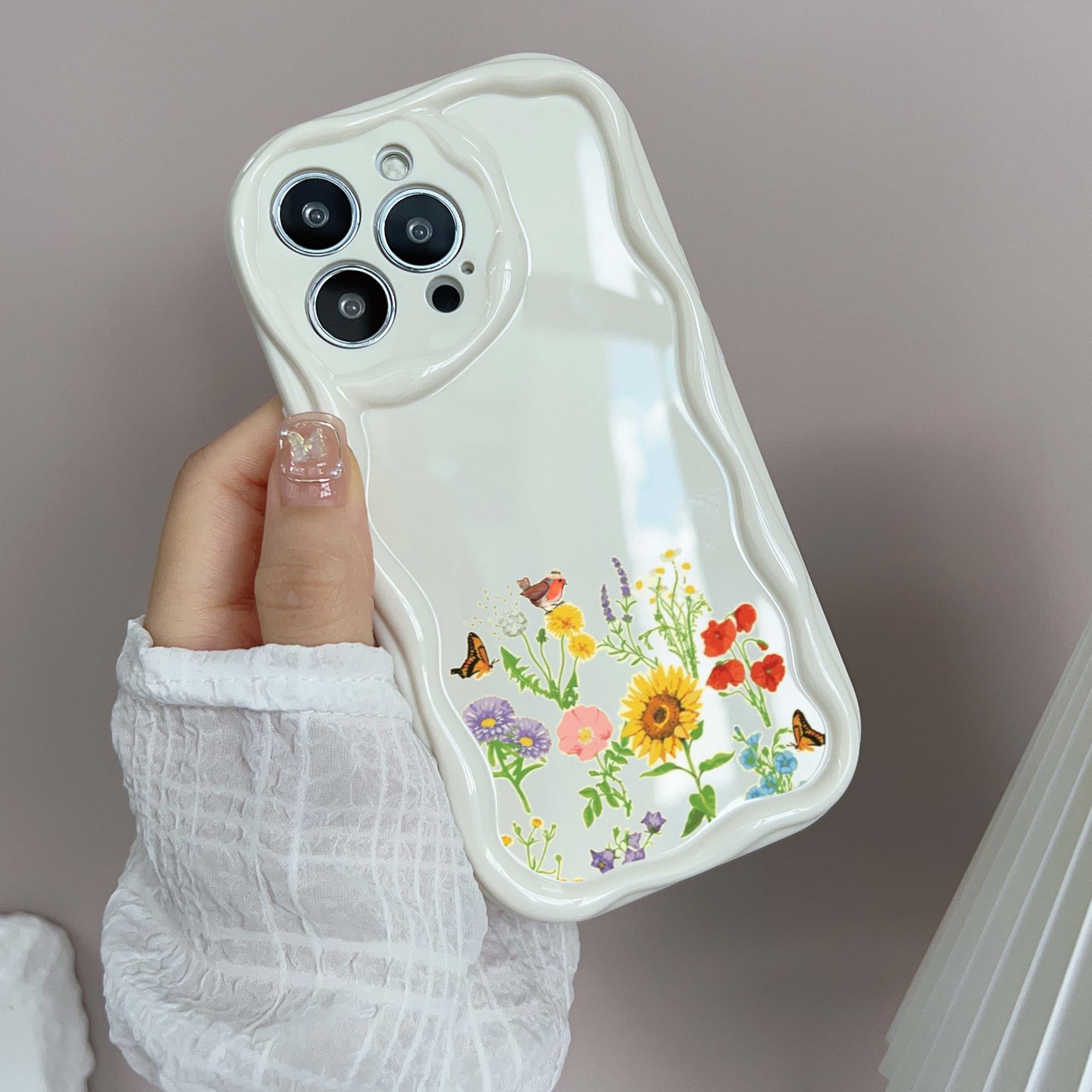 N75 Мягкие волнистые чехлы для телефонов с бабочками и цветами для Samsung A54 A34 A13 — фото 5