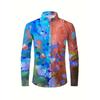 Men's Long Sleeved Shirt, Lapel Shirt, Men's 3D Printed Color Splash Casual Long Sleeved Fashionable Printed Shirt