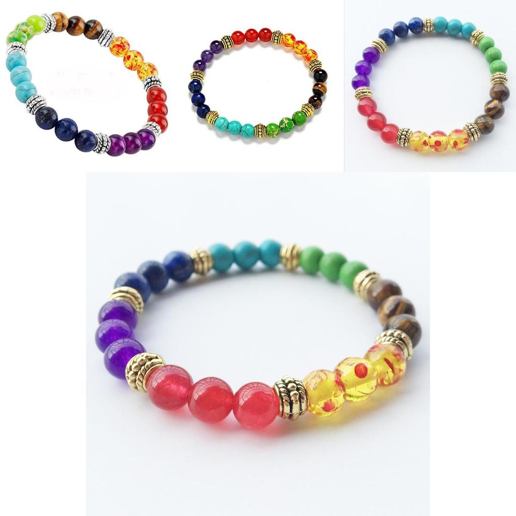 Stunning 7 Chakras Handmade Rainbow Bead Bracelet With Round Charms For Wellness