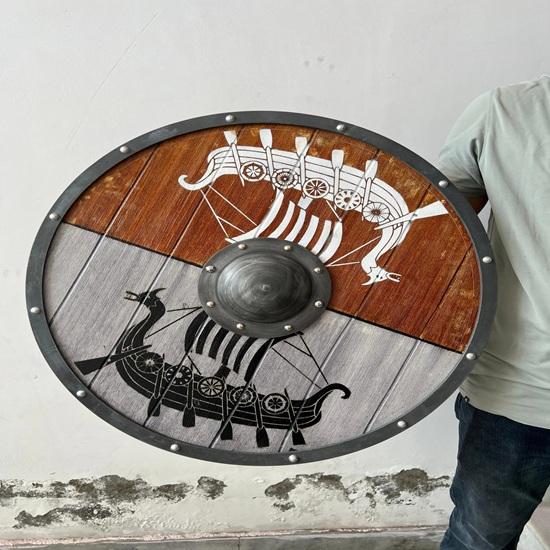 Handcrafted Viking Shield Wall Decor Norse Longship Art Home decor
