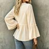 Top Blusa Casual da Donna a Manica a Campana Scollo a V con Volant