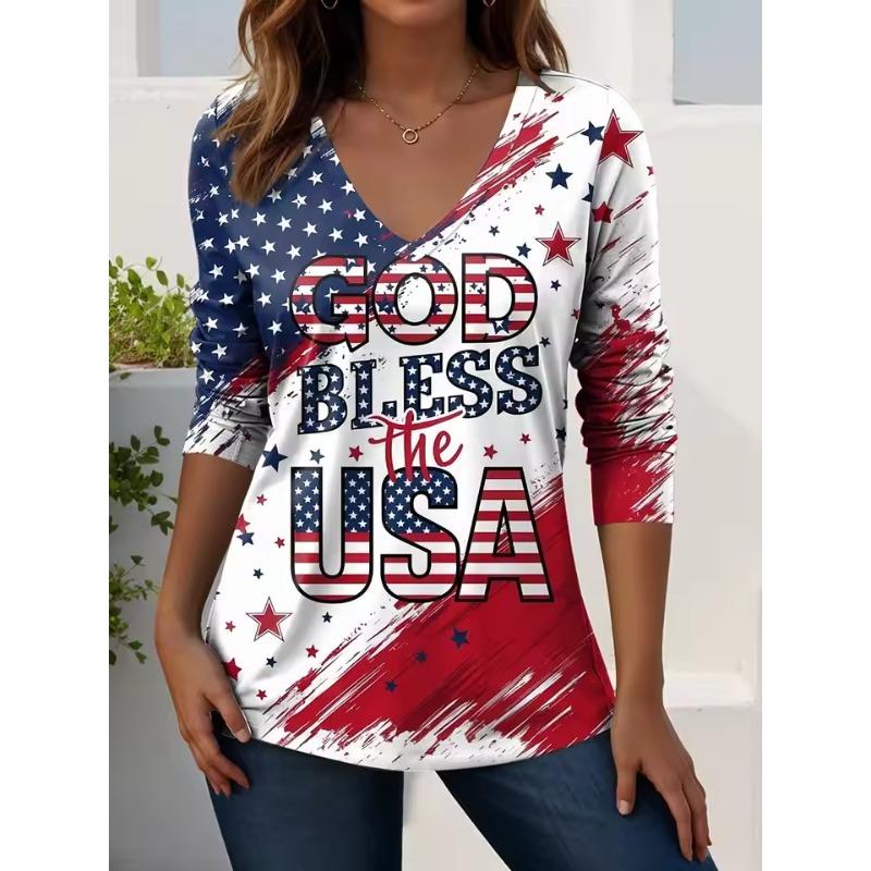 Vintage US Flag 250th Anniversary Pattern Women's T-shirt Summer 3D Print Casaul Long Sleeve Polyester Tops Women Clothing
