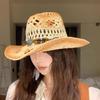 Beads Sunscreen Straw Hat Wide Brim Panama Cap Fashion Western Cowboy Hat  Outdoor