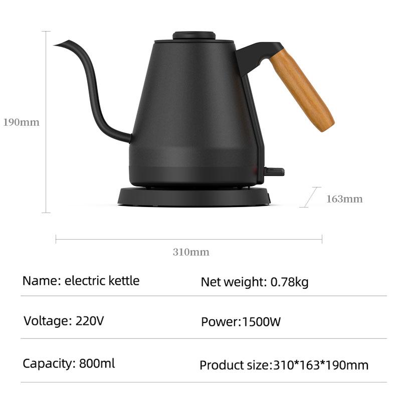 1500W Electric Kettle Gooseneck Hand Brew Coffee Pot Teapot 304 Stainless Steel Jug Slender Mouth Coffee Hand Brewing Pot 800ml