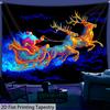 Christmas Santa Claus Fluorescent Tapestry Outer Space Polyster UV BlackLight Tapestry, Wall Hanging For Living Room Bedroom Office Home Decor