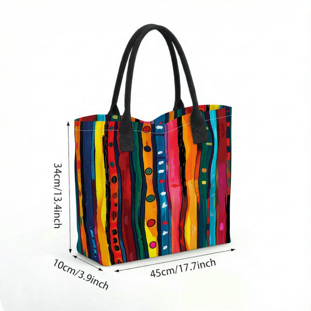 Colorful Striped Art Tote Bag Large Capacity Casual Shoulder Bag for Daily Use