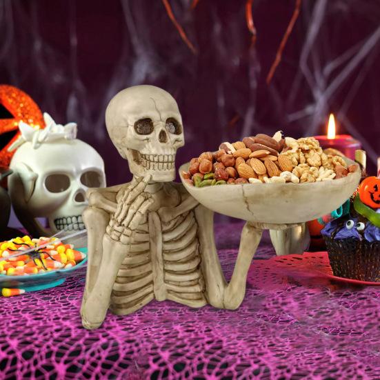 Halloween Skull Candy Bowl Scary Skeleton Key Fruit Snack Storage Tray Resin Punk Skull Decor for Home Tabletop Party Bar