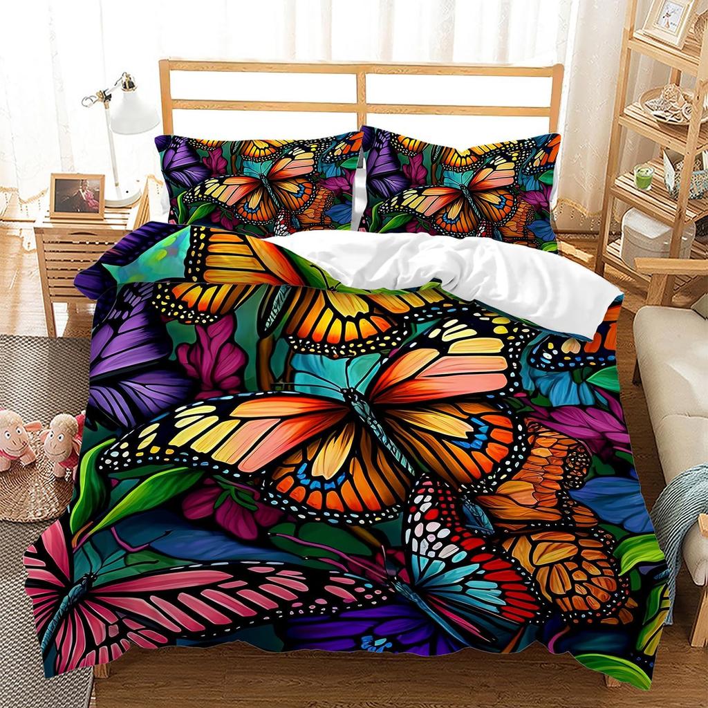 Beautiful Butterfly Duvet Cover Set Twin King SizeButterfly Floral Print Bedding Set for Girls WomenBoho Style Comforter Cover