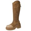 Fashion Women Knee High Knight Boots Autumn Winter New Fashion Chunky Heeled Thin Boots Women Platform PU Leather Elastic Long Botas