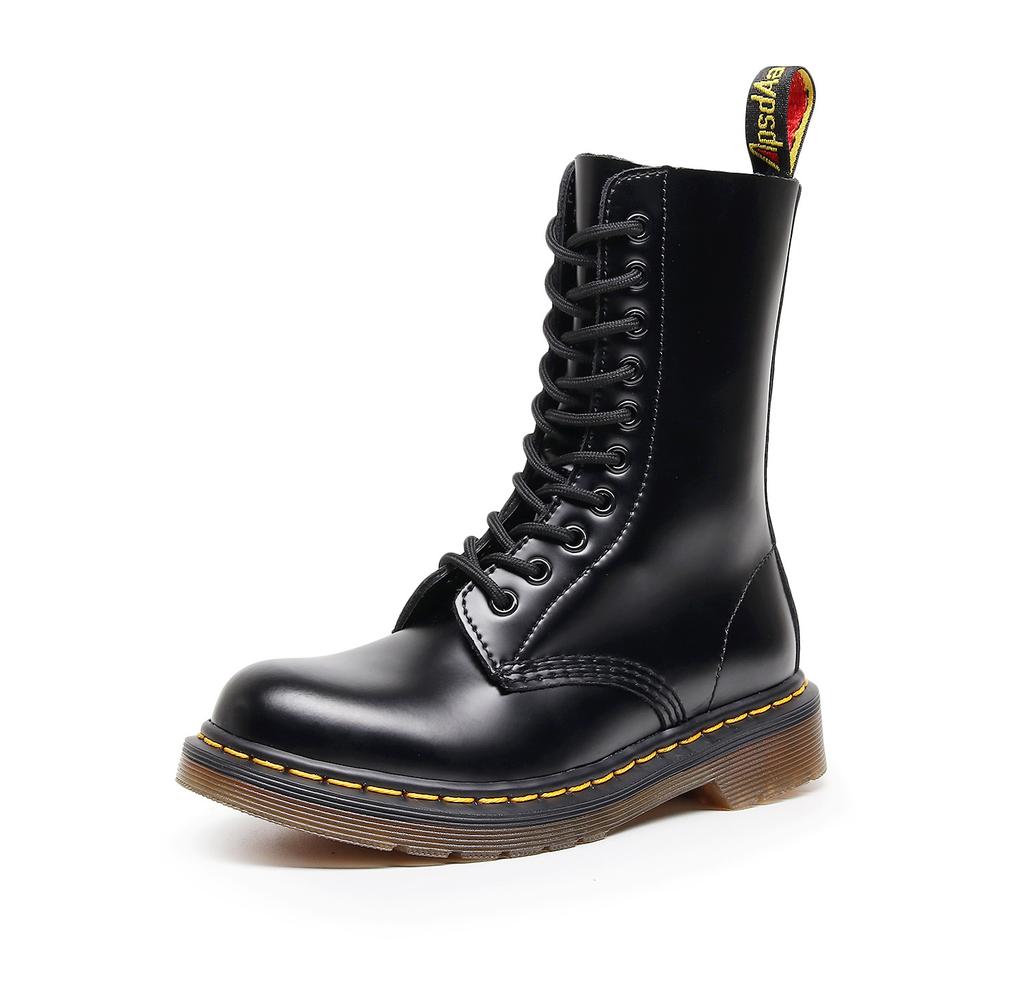 High-top leather long boots hole British style handmade hard leather cowhide short boots tooling shoes women