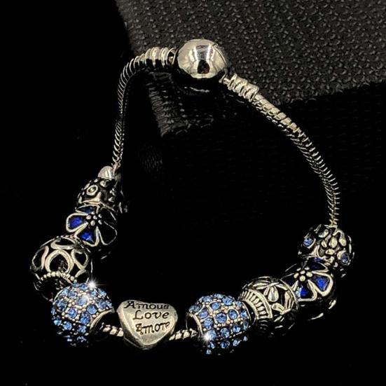 Love Flower Rhinestone Beads Charm Cuff Bangle Bracelet Women Wedding Jewelry