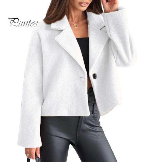 

Жіноча вовняна куртка з відкладним коміром, суцільне кольорове пальто з одним ґудзиком, вільне коротке пальто з утеплювачем і довгими рукавами. Побачення Весна Осінь Зима S