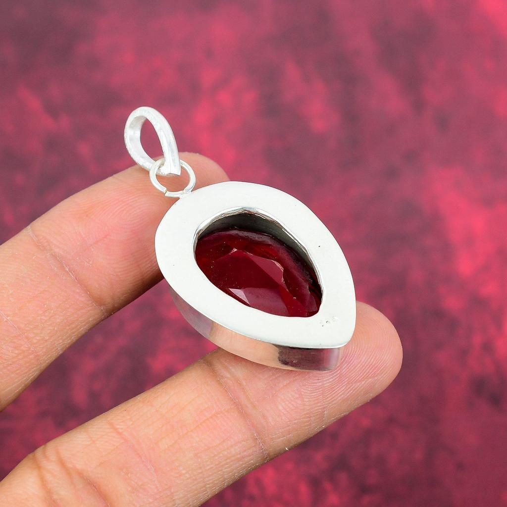 Wisiorek z granatu 925 z litego srebra, ręcznie robiony wisiorek z kamieni szlachetnych, prezent dla żony, nowy wisiorek