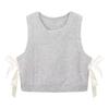 Women Knitted Vest Round Neck Sleeveless Crop Tank Bow Tie Decor Hollow
