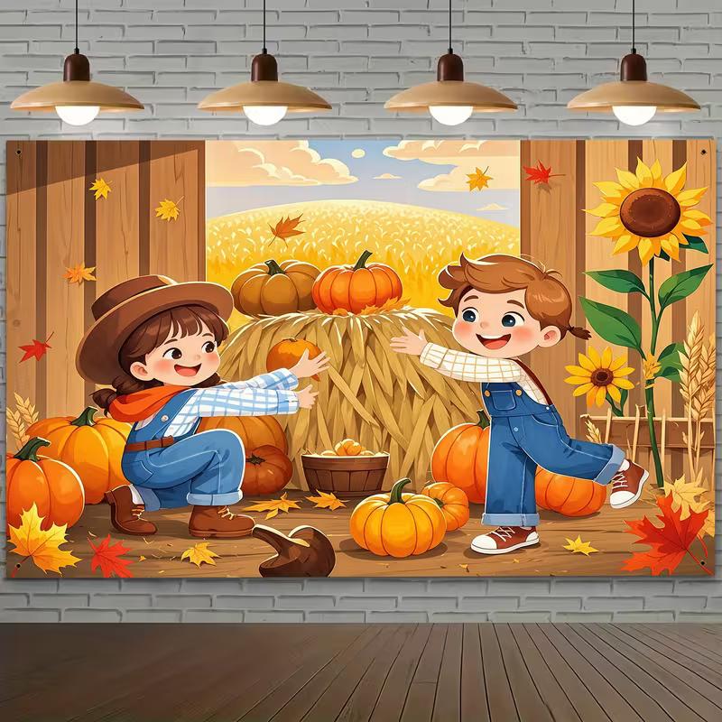 2D Cheerful Children's Thanksgiving Party Backdrop Cloth