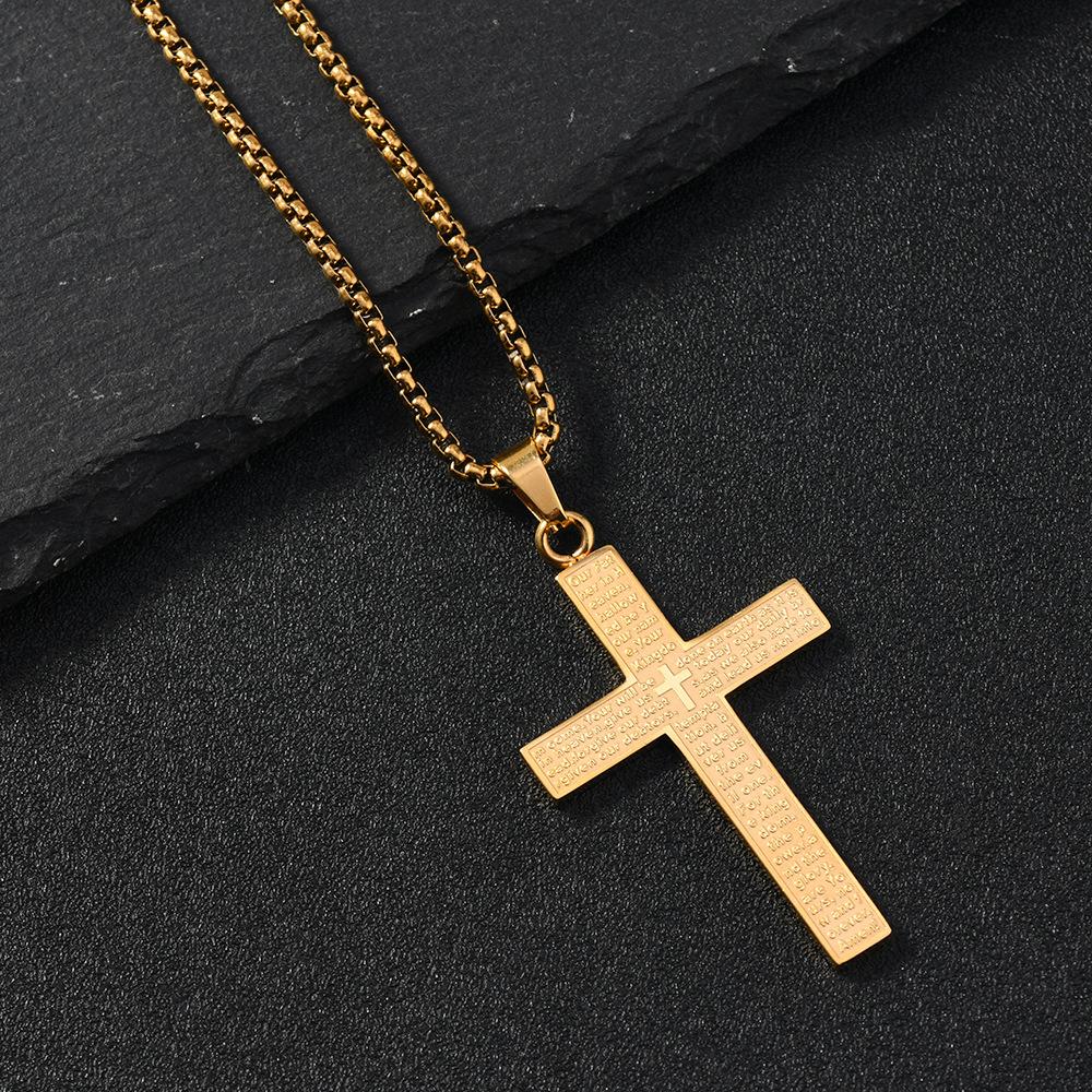 Stainless Steel The Lords Prayer Cross Pendant Necklace For Men Women Christian Prayers Jewelry Accessories