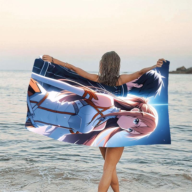 1pc Sword Art Online1 Beach Towel, Beach and Seaside Swimming Pool Equipment, Fashion Pattern, Rectangular, Travel Essentials