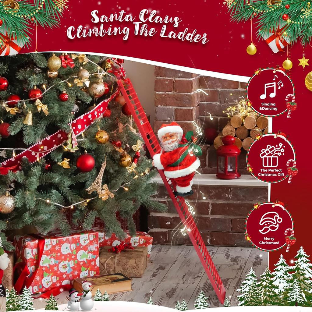 Santa Climbing Ladder Funny Electric Claus Rope Ladder Decoration Christmas Tree Decorations Hanging Ornaments for Party Door