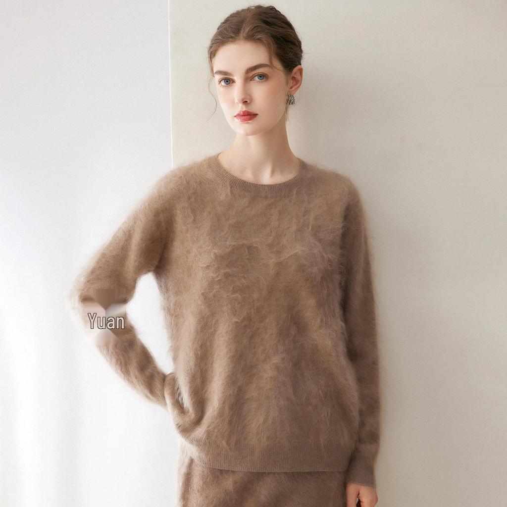 2026 Le Kasha Women's Pure Cashmere Round Neck Sweater - Solid Color Knit for Autumn/Winter