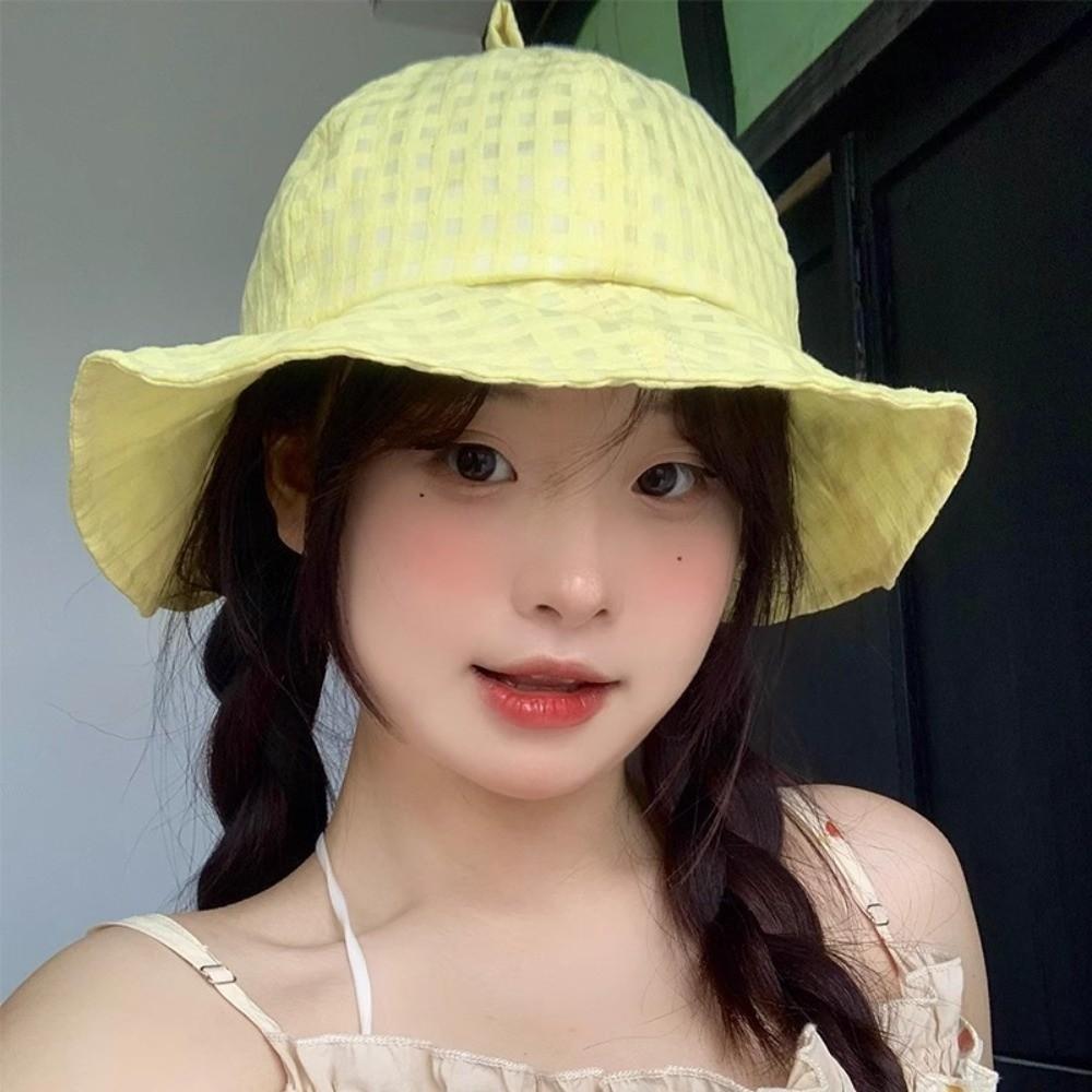 Japanese Plaid Bucket Cap Summer Women's Sun Hat Fashion Fisherman Caps  Outdoor
