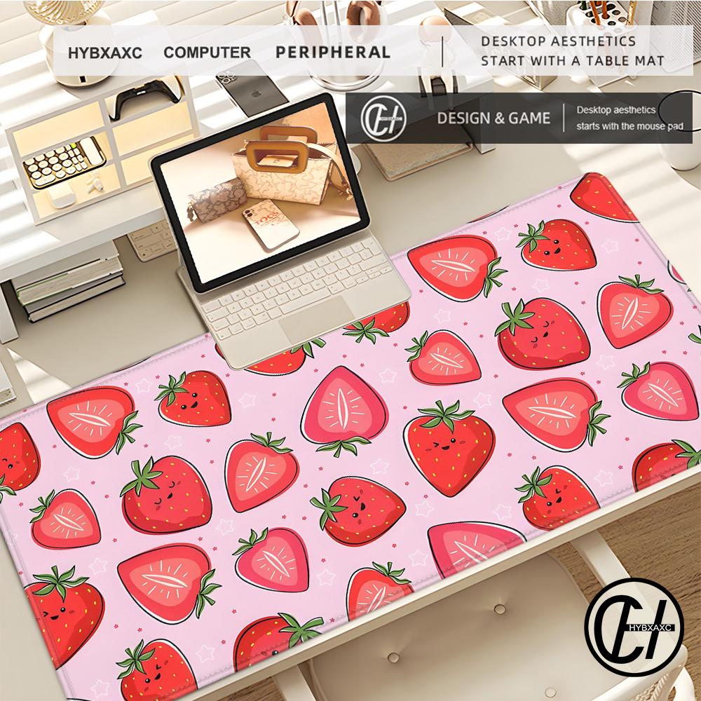 Strawberry Desk Mat Kawaii Mousepad Pink Cute milk sakura cherry blossom pattern Pastel aesthetic deskmat XXL gaming mouse pads