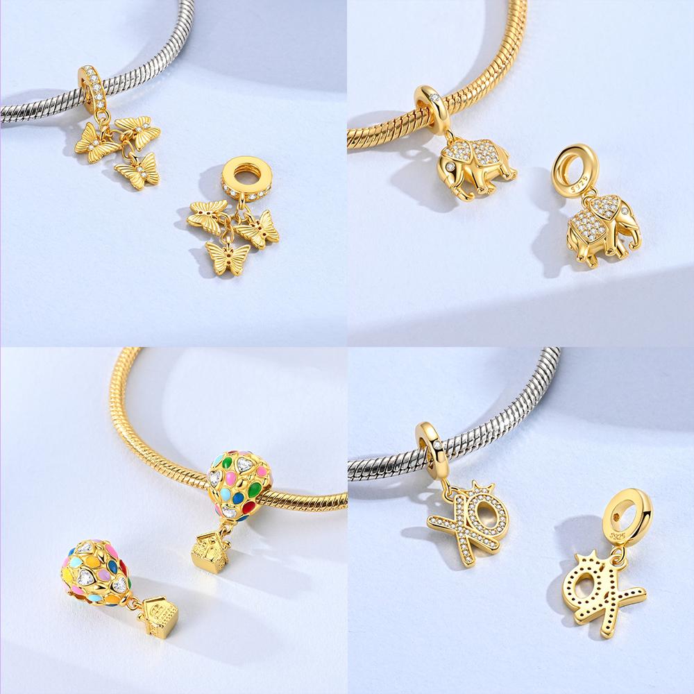 Original Copper Gold Air Balloon Colorful Zircon Pendant Beads Fit Bracelet Butterfly Tassel Elephant Gift Diy