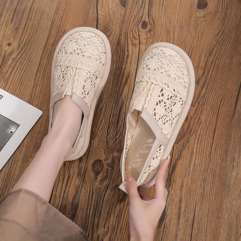 Fashion Concise Flat Bottomed Mesh Single Shoes for Women Hollow Sandals for Women Breathable Mesh Shoes Soft Soled Work Shoes Loafers
