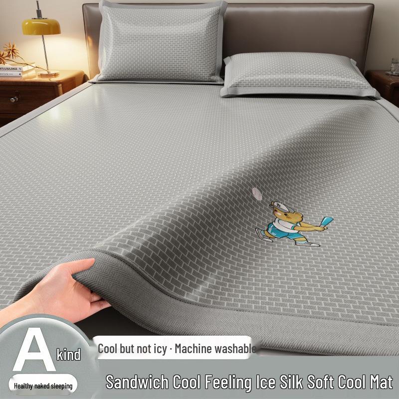 Ice Silk Summer Cooling Mat: Washable, Non-slip, Breathable, Soft Mat for Single and Double Beds 90x200cm Single Mat