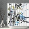 Bamboo Shower Curtain Plant Ink Painting Bathroom Curtain PolyesterFabric White Background Home Decoration With Hook Bath Decor